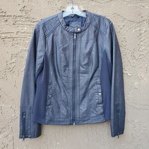 Sebby Collection blue faux leather moto jacket
